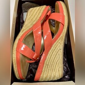 Anne Klein NIB Patent Espadrille Thing Sandal in Orange 8.5M